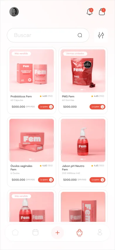 Tienda de la marca dentro de la app, con productos, valoraciones y descuentos